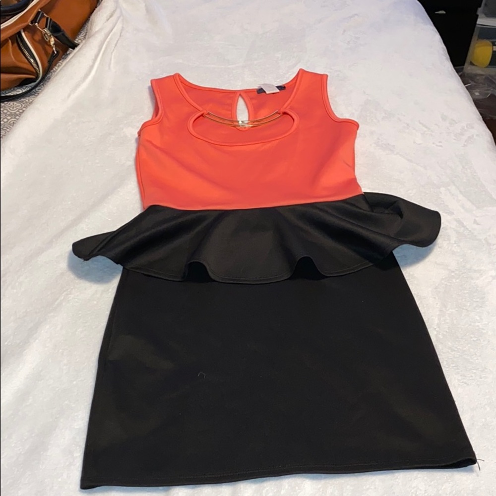 Coral color block peplum dress